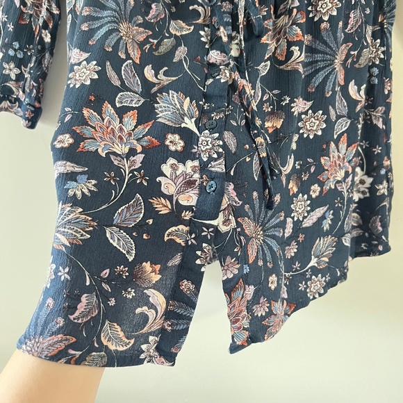 Hilary Radley Floral Navy Blue Long Sleeve Baby Doll Tunic Shirt Size XL - Picture 11 of 11